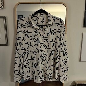 Mango Monochrome Leaf Print Button-Down Shirt